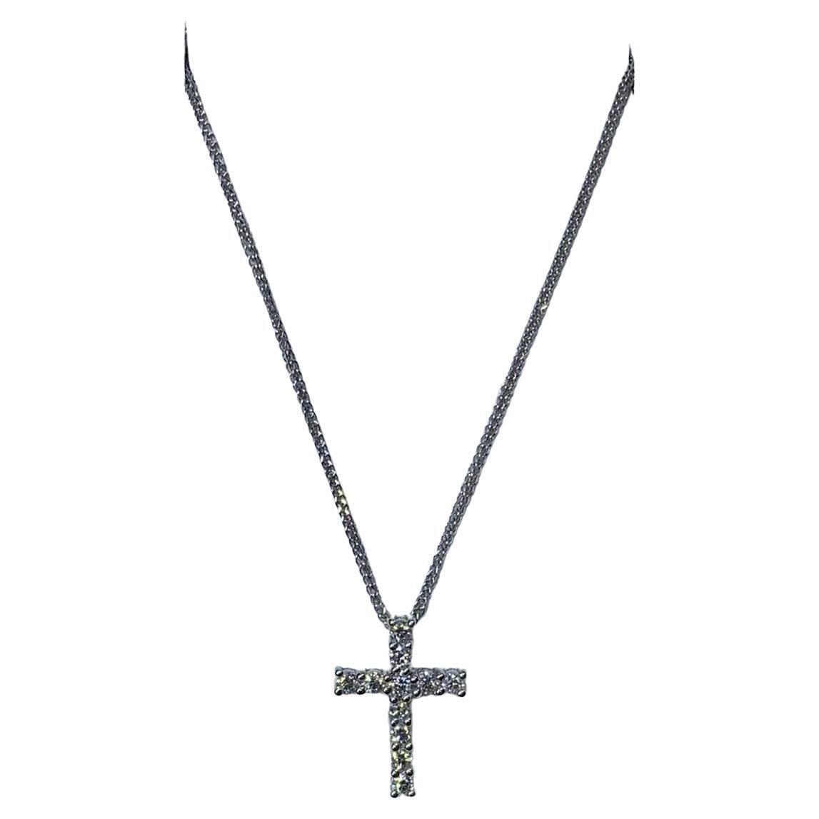 0.35ct Diamond Catholic Cross Pendant Necklace 18ct White Gold Medium Size