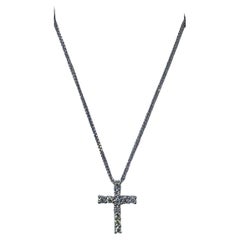 0.35ct Diamond Catholic Cross Pendant Necklace 18ct White Gold Medium Size
