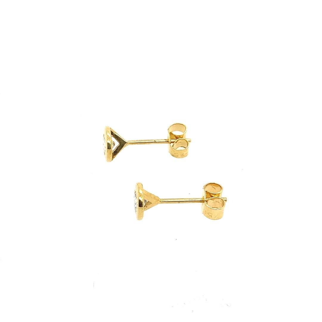 Round Cut 0.35ct Diamond Studs Earrings in Rubover Setting in 18ct Yellow Gold For Sale