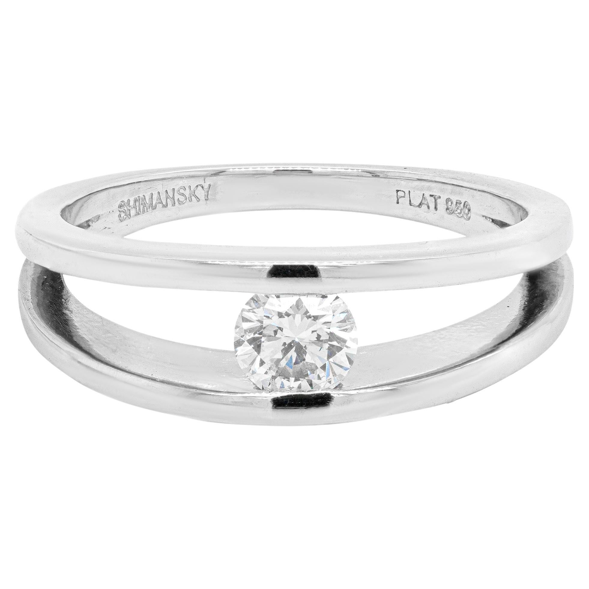 0.35ct F SI2 Round Brilliant Cut Tension Set Diamond Platinum Engagement Ring For Sale