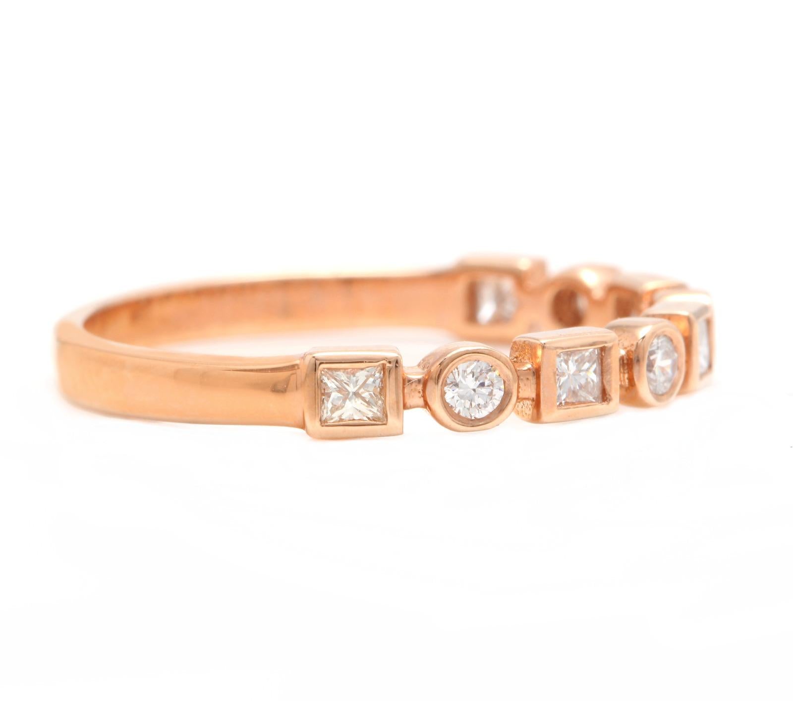 Splendid 0.35 Carats Natural Diamond 14K Solid Rose Gold Ring

Suggested Replacement Value: Approx. $1,800.00

Stamped: 14K

Total Natural Round Cut Diamonds Weight: Approx. 0.35 Carats (color G-H / Clarity SI1-SI2)

The width of the ring is: