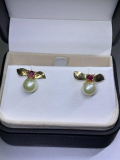 Pendientes de perlas de rubí de 0,35 ct Oro amarillo de 18 ct