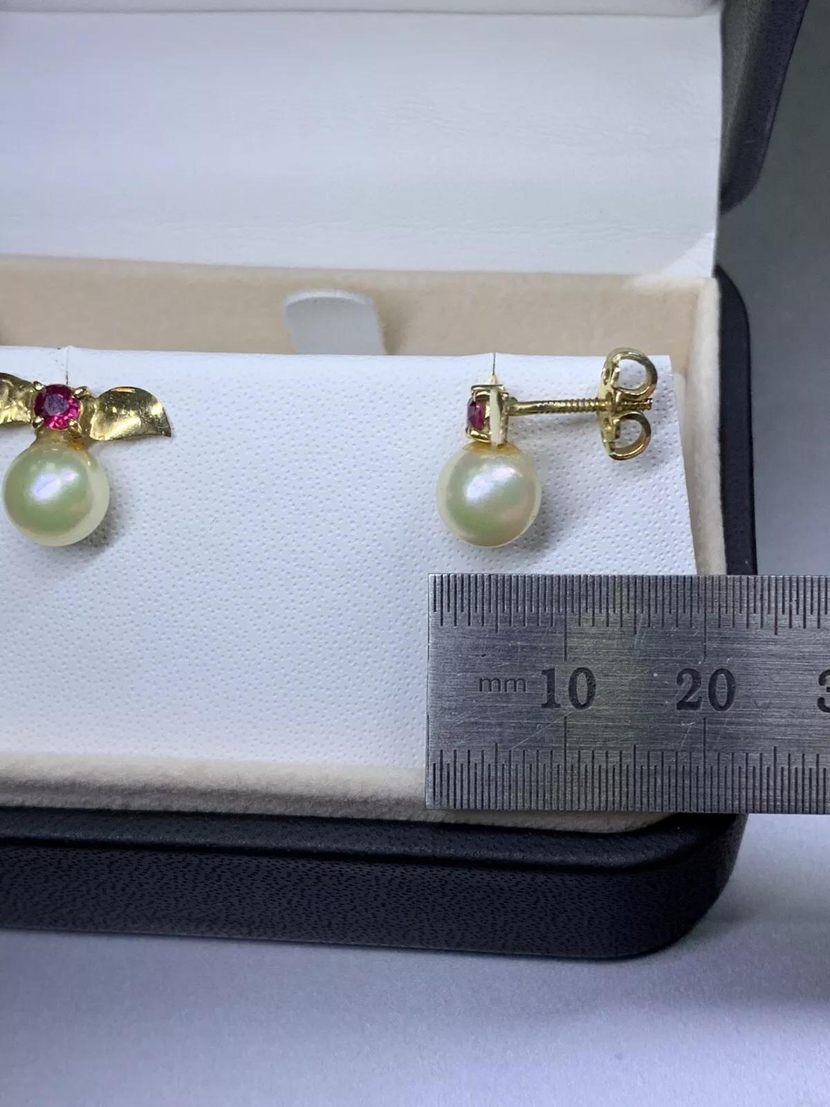 0.35ct Ruby pearl studs earrings 18ct yellow gold For Sale 2