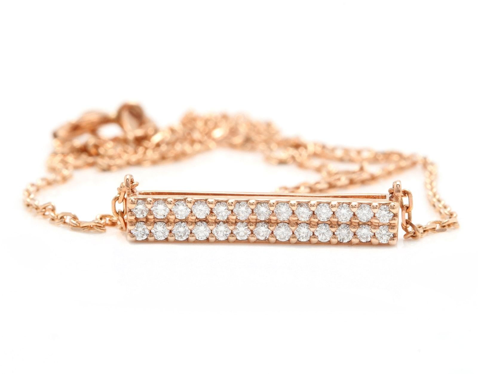 0.35Ct Splendid 14K Solid Rose Gold Bar Necklace

Amazing looking piece! 

Stamped: 14k

Total Natural Round Diamond Weight is: Approx. 0.35 Carats (G-H / SI1-SI2)

Chain Length is: 16 inches (can adjusted to 14