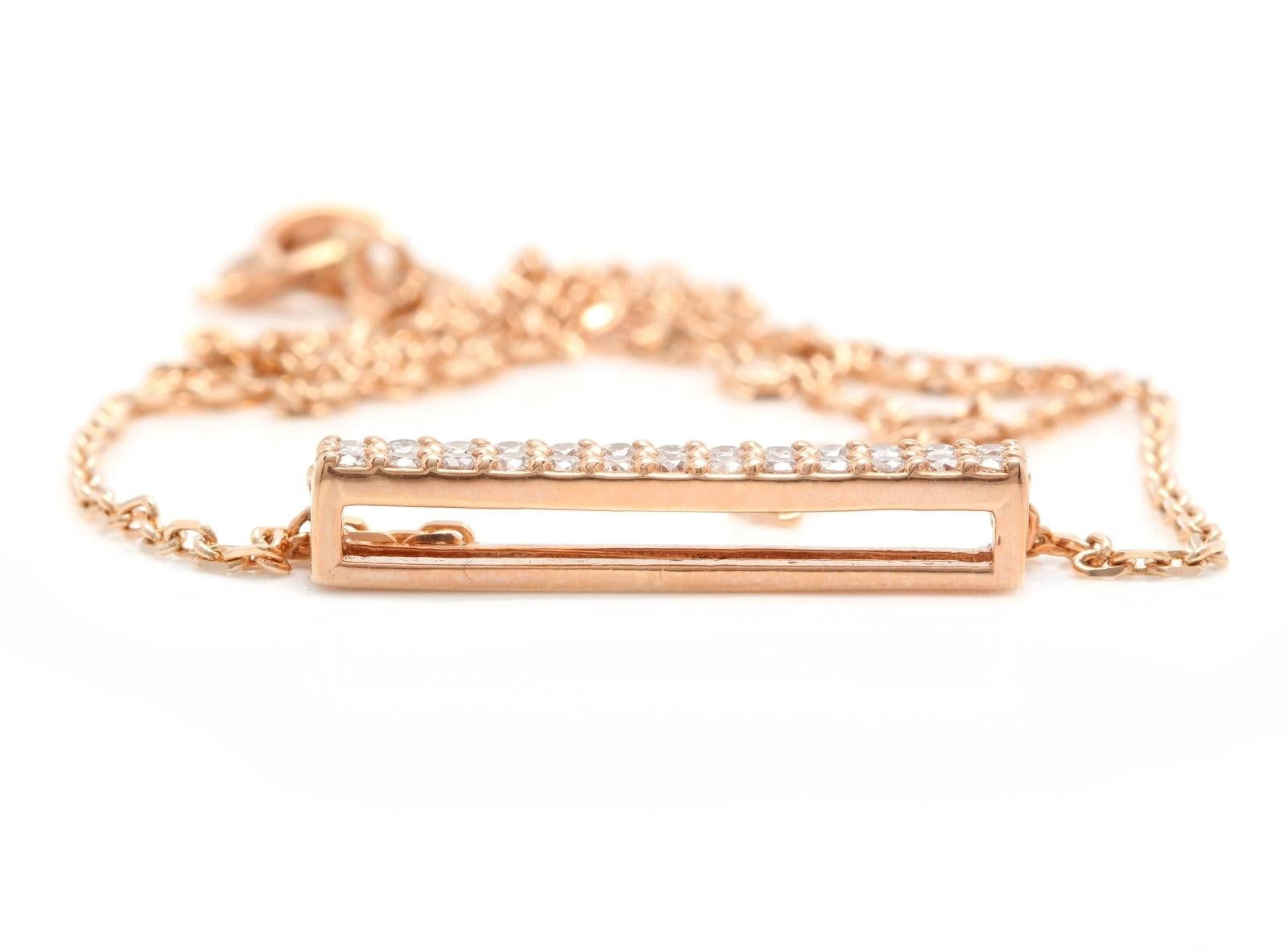 Mixed Cut 0.35Ct Stunning 14K Solid Rose Gold Diamond Bar Necklace For Sale
