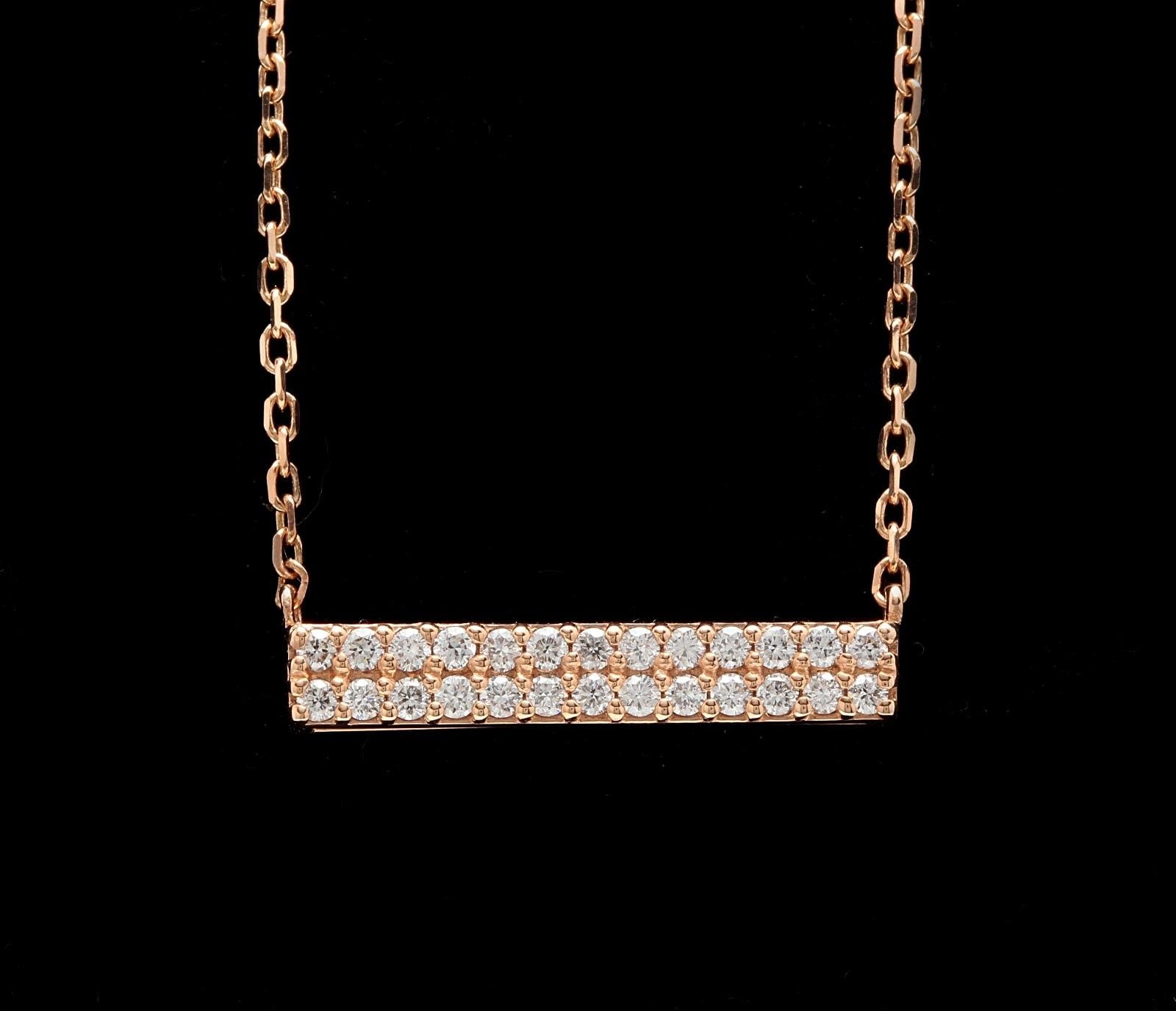 0.35Ct Stunning 14K Solid Rose Gold Diamond Bar Necklace In New Condition For Sale In Los Angeles, CA