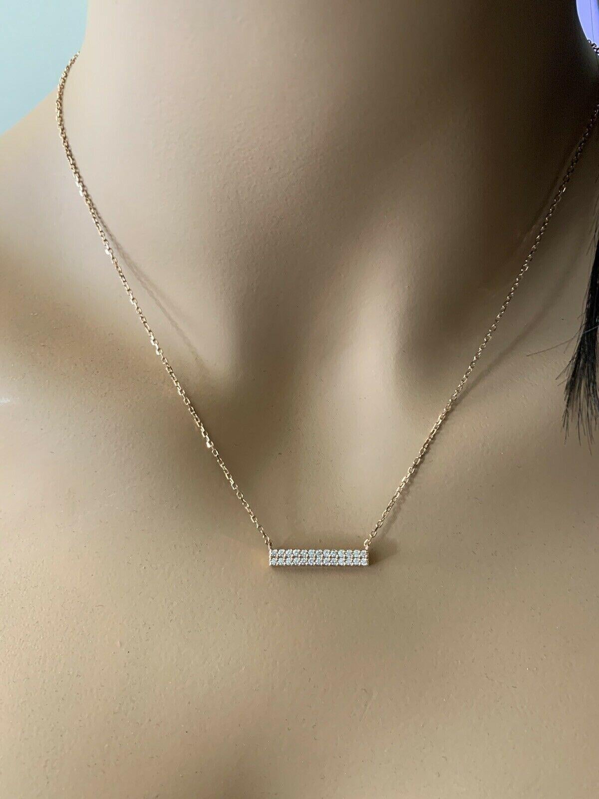 0.35Ct Stunning 14K Solid Rose Gold Diamond Bar Necklace For Sale 2