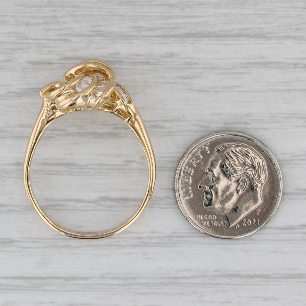 Baguette Cut 0.35ctw Baguette Diamond Knot Bow Ring 18k Yellow Gold Size 10.25 For Sale