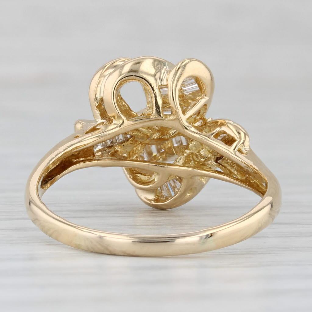 Women's or Men's 0.35ctw Baguette Diamond Knot Bow Ring 18k Yellow Gold Size 10.25 For Sale