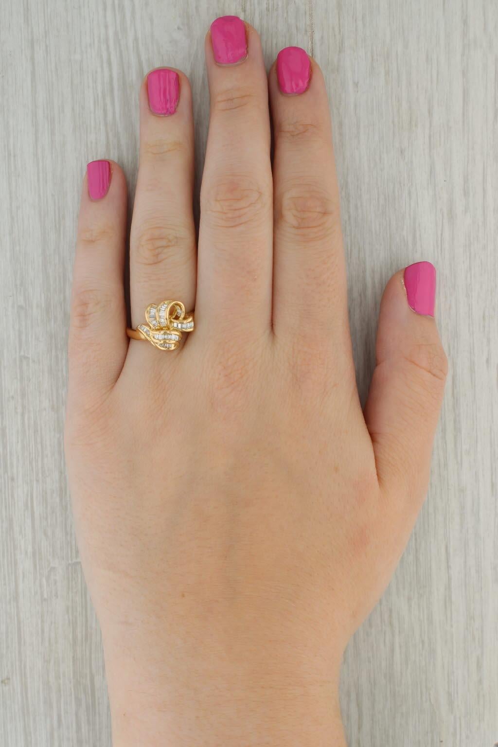 0.35ctw Baguette Diamond Knot Bow Ring 18k Yellow Gold Size 10.25 For Sale 3