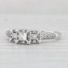 0.35ctw Diamond 3-Stone Halo Engagement Ring 14k White Gold Size 6.25
