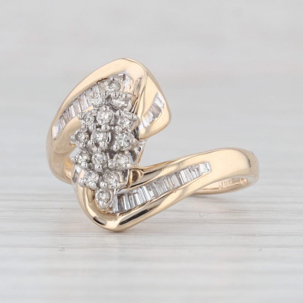 0.35ctw Diamond Cluster Bypass Ring 14k Yellow Gold Size 6.5 For Sale 1