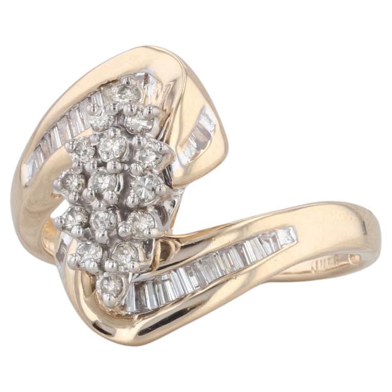 0.35ctw Diamond Cluster Bypass Ring 14k Yellow Gold Size 6.5 For Sale
