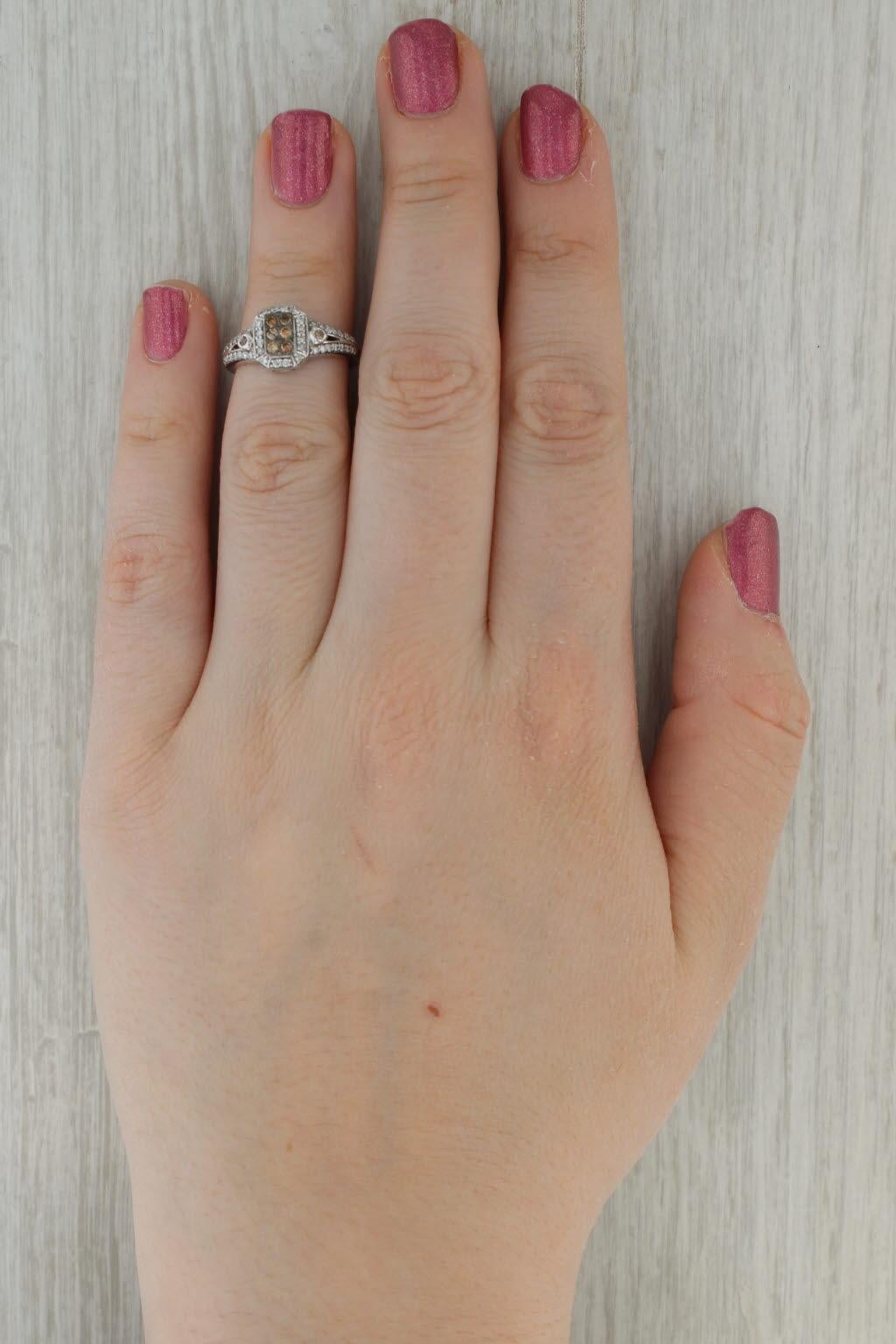 0.35ctw Diamond Cluster Halo Engagement Ring 14k White Gold Size 5.25 For Sale 3