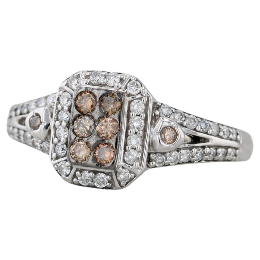 0.35ctw Diamond Cluster Halo Engagement Ring 14k White Gold Size 5.25