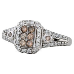 0.35ctw Diamond Cluster Halo Engagement Ring 14k White Gold Size 5.25