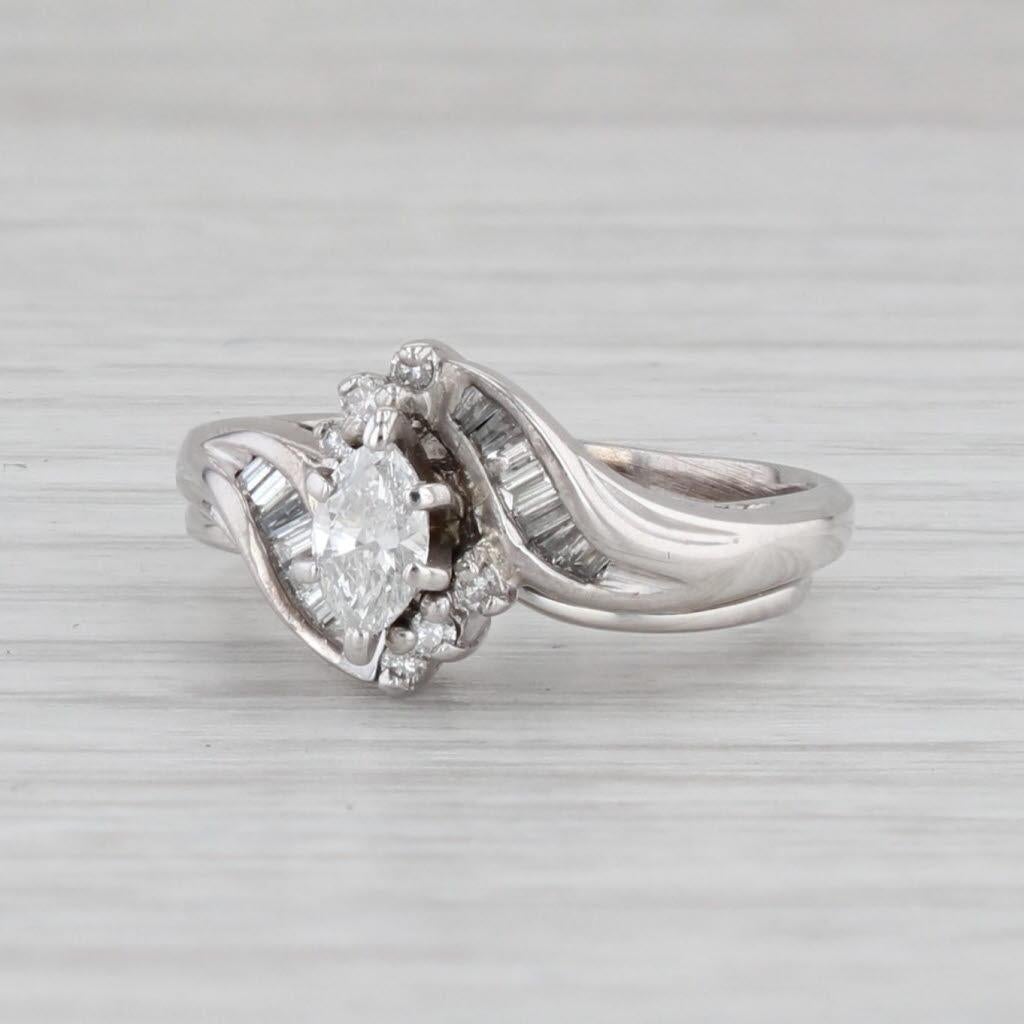 Women's 0.35ctw Diamond Engagement Ring Wedding Band Guard Bridal Set 14k Gold Size 5.25 For Sale
