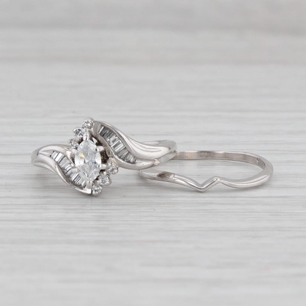 0.35ctw Diamond Engagement Ring Wedding Band Guard Bridal Set 14k Gold Size 5.25 For Sale 1
