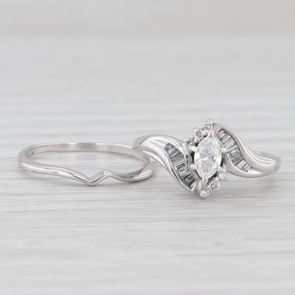 0.35ctw Diamond Engagement Ring Wedding Band Guard Bridal Set 14k Gold Size 5.25 3