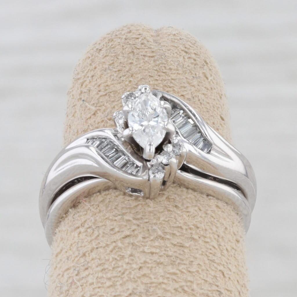 0.35ctw Diamond Engagement Ring Wedding Band Guard Bridal Set 14k Gold Size 5.25 For Sale 4