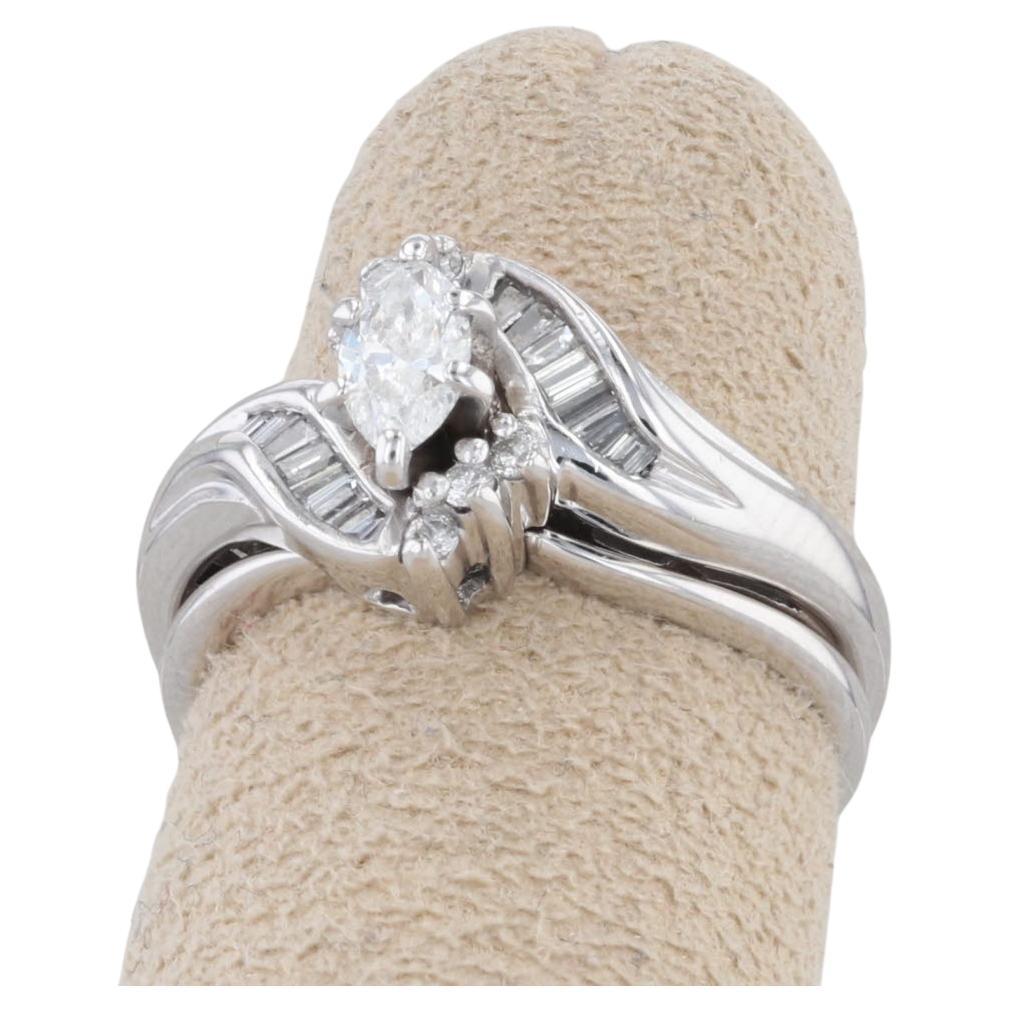 0.35ctw Diamond Engagement Ring Wedding Band Guard Bridal Set 14k Gold Size 5.25 For Sale