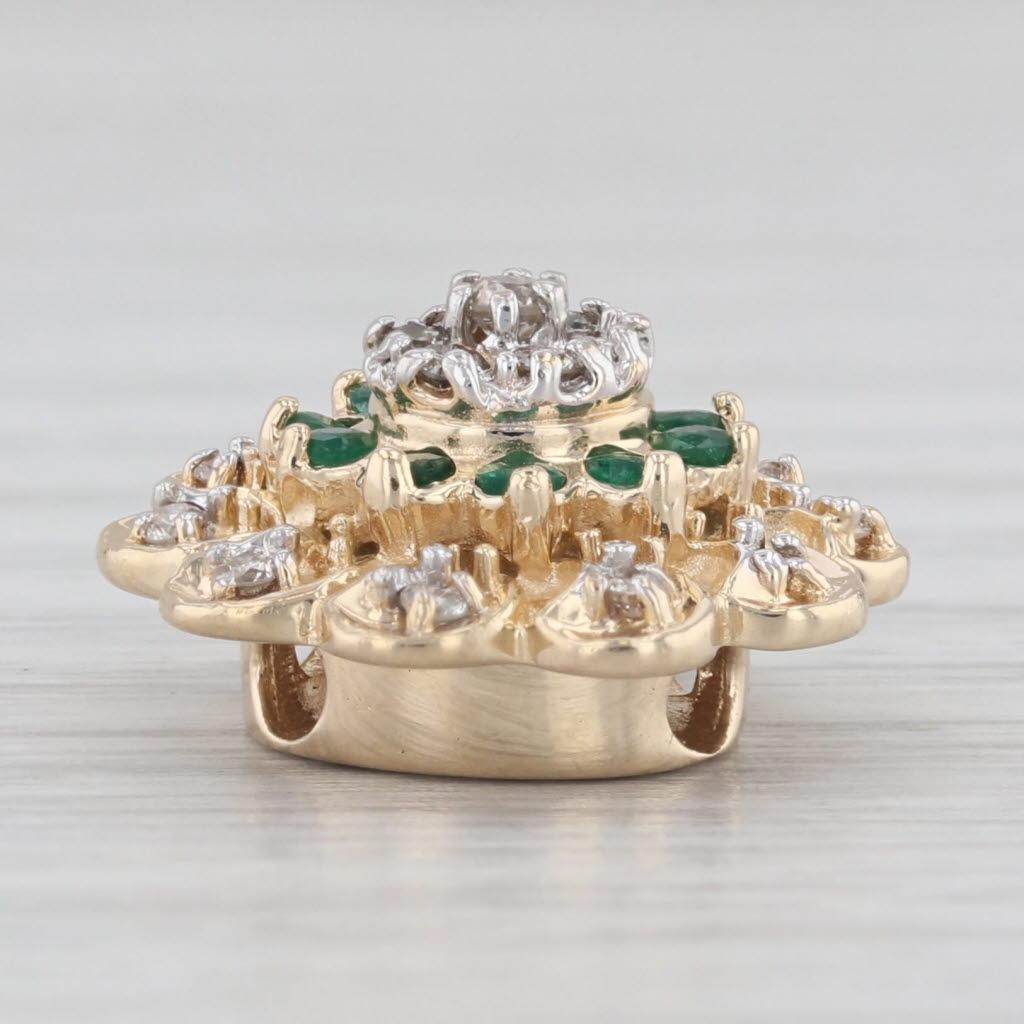 Gemstone Information:
- Natural Emeralds -
Total Carats - 0.15ctw 
Cut - Round
Color - Green
Treatment - Oiling

- Natural Diamonds -
Total Carats - 0.20ctw
Cut - Round Brilliant
Color - H - I
Clarity - I1 - I2

Metal: 14k Yellow Gold
Weight: 4.2