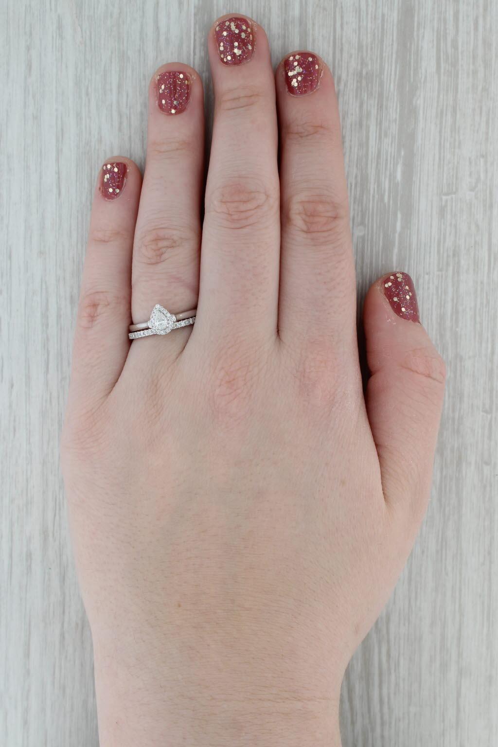 0.35ctw Pear Diamond Halo Engagement Ring Wedding Band Bridal Set 14k Gold Sz 8 For Sale 5