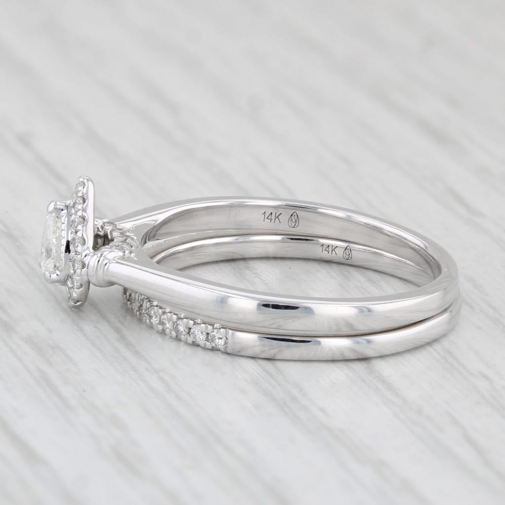 Women's 0.35ctw Pear Diamond Halo Engagement Ring Wedding Band Bridal Set 14k Gold Sz 8 For Sale