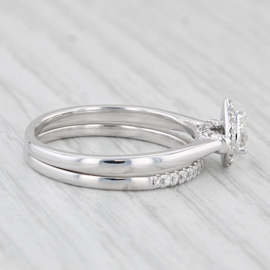 0.35ctw Pear Diamond Halo Engagement Ring Wedding Band Bridal Set 14k Gold Sz 8 For Sale 2