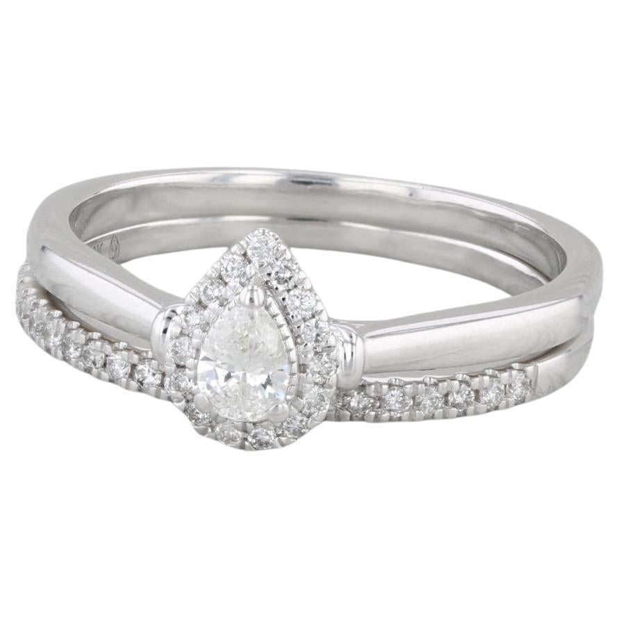 0.35ctw Pear Diamond Halo Engagement Ring Wedding Band Bridal Set 14k Gold Sz 8