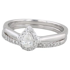 0.35ctw Pear Diamond Halo Anillo de compromiso Alianza de boda Juego de novia 14k Oro Sz 8