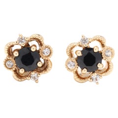 0.35ctw Sapphire Diamond Stud Earrings, 14KT Yellow Gold