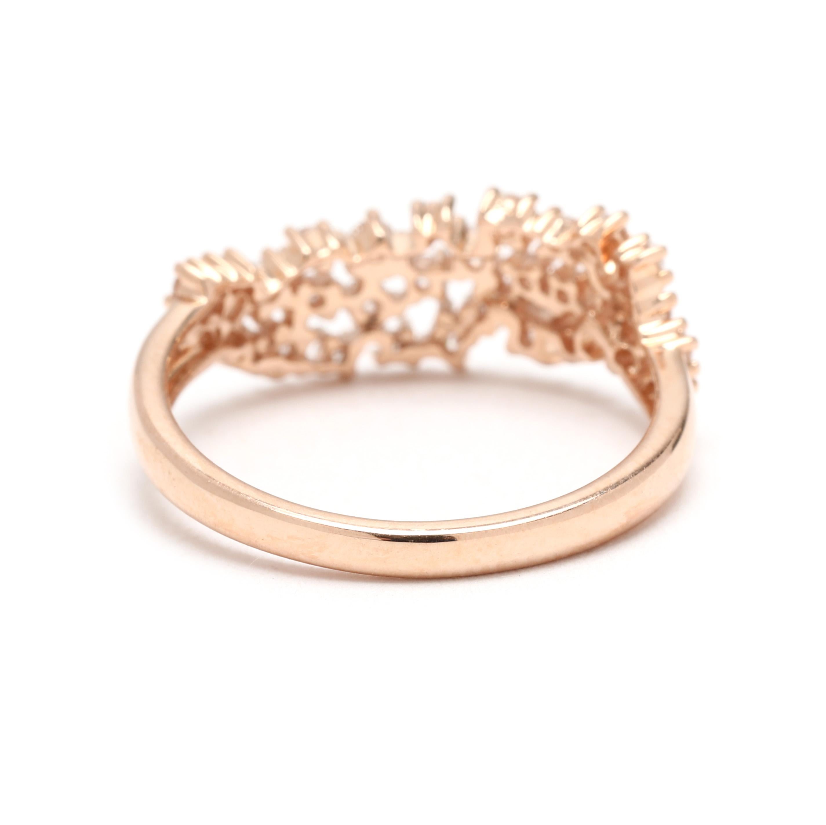 Round Cut 0.35ctw Three Row Prong Set Diamond Band Ring, 14k Rose God, Ring Size 5 For Sale