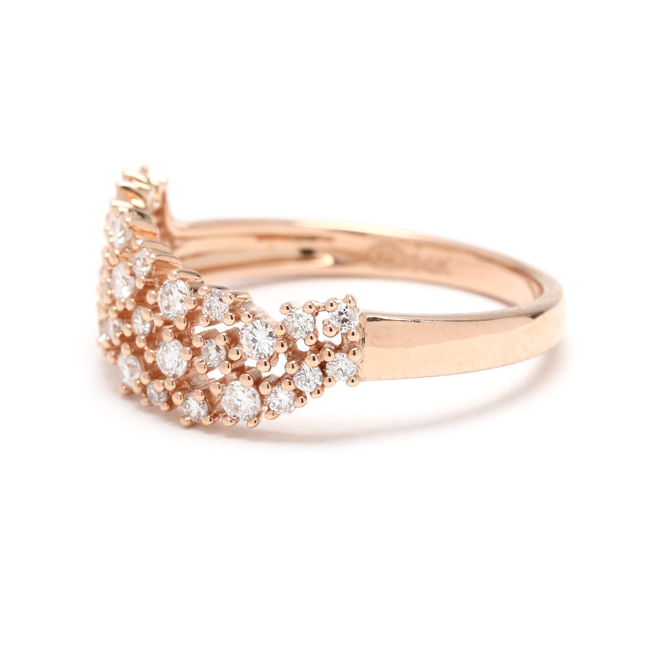 0.35ctw Three Row Prong Set Diamond Band Ring, 14k Rose God, Ring Size 5 In Good Condition For Sale In McLeansville, NC