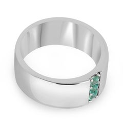 0.35tcw SS Men's Vertical Three Stone Natural Princess Cut Emerald Silver Ring