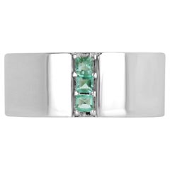 0.35tcw SS Men's Vertical Three Stone Natural Princess Cut Emerald Silver Ring