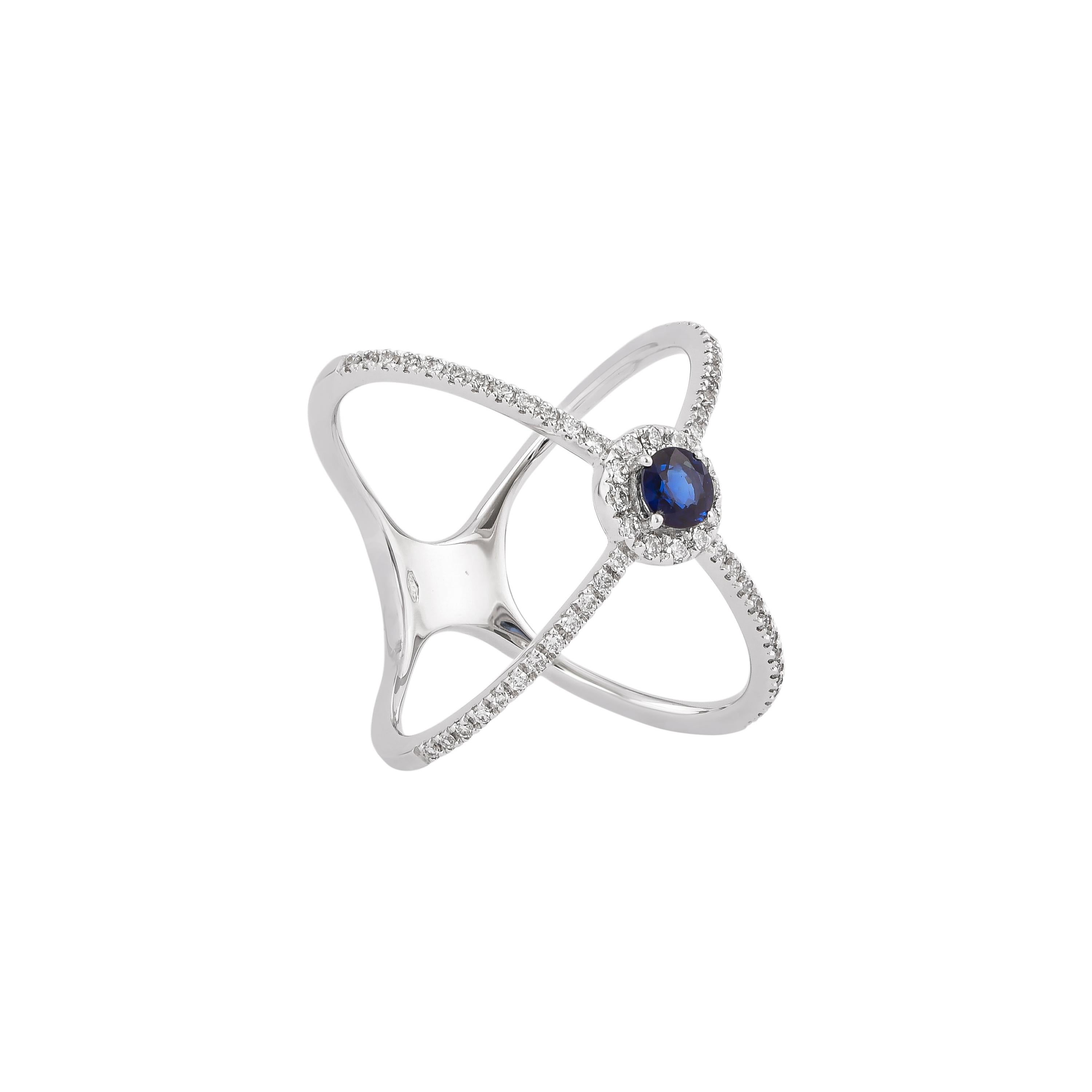 Unique and Designer Cocktail Rings by Sunita Nahata Fine Design.

Classic Blue Sapphire ring in 18K White gold with Diamond. 

Blue Sapphire: 0.36 carat, 4.00mm size, round shape. 
Diamond: 0.097 carat, 1.25mm size, round shape, G colour, VS
