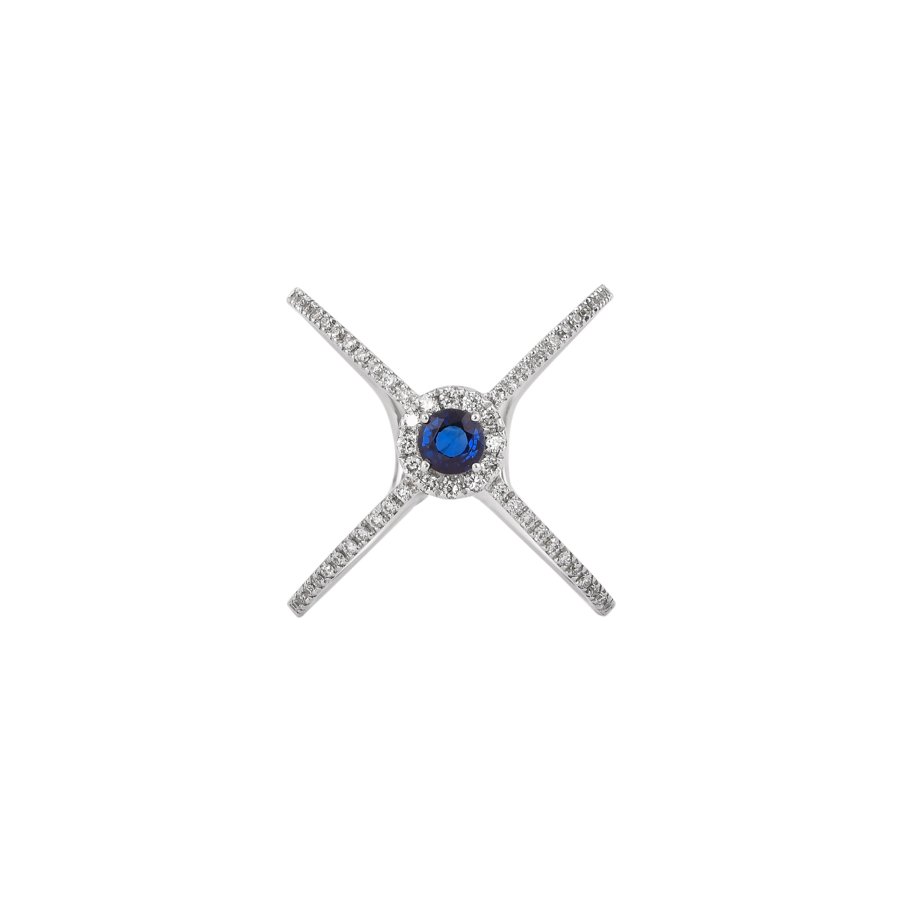 Round Cut 0.36 Carat Blue Sapphire Ring in 18 Karat White Gold For Sale