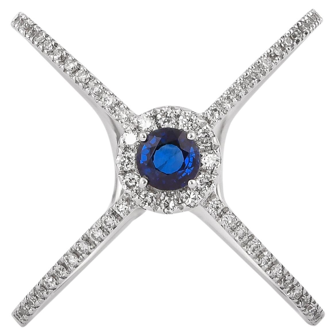 0.36 Carat Blue Sapphire Ring in 18 Karat White Gold For Sale