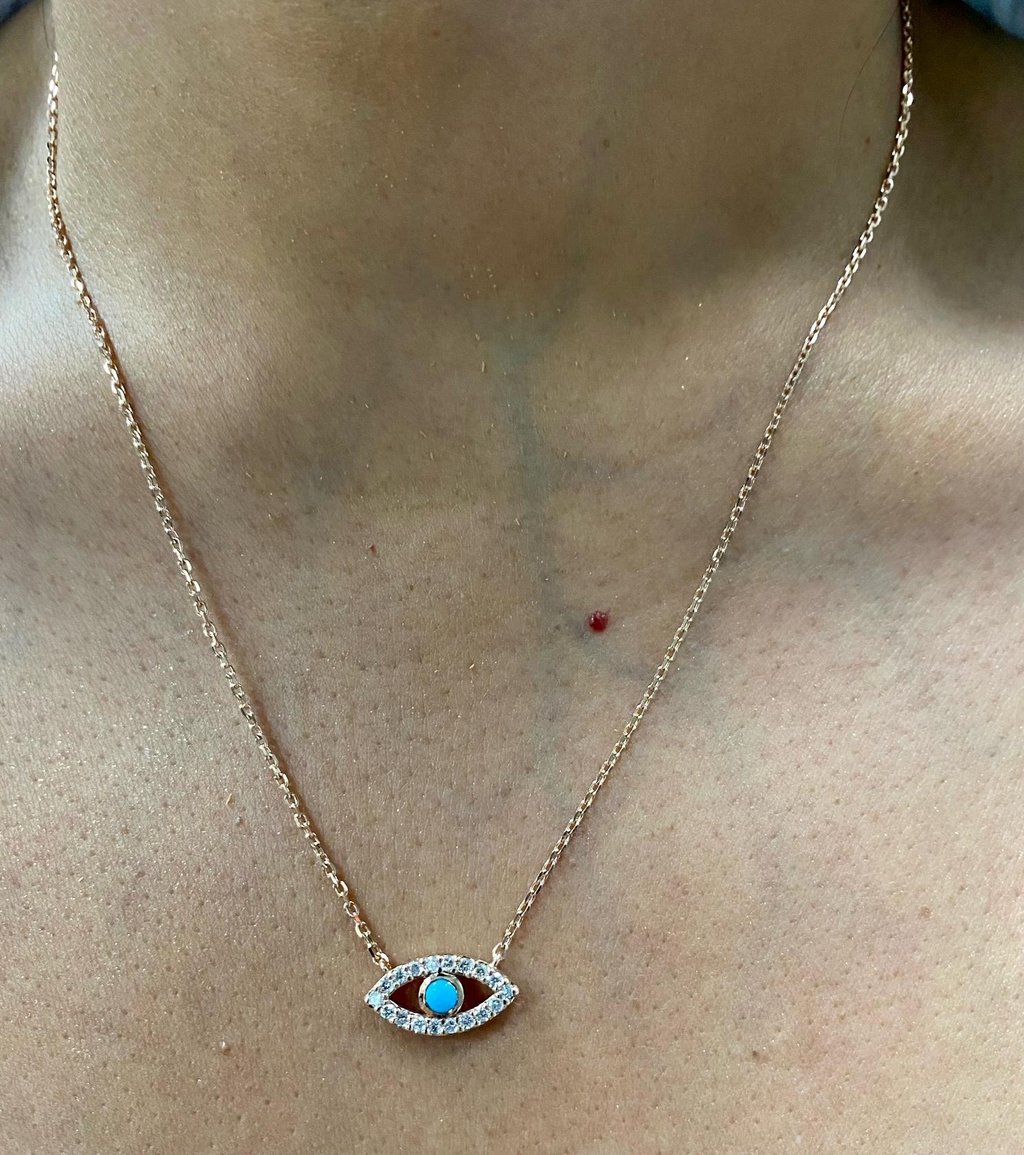 Modern Diamond and Turquoise Rose Gold Evil Eye Chain Pendant