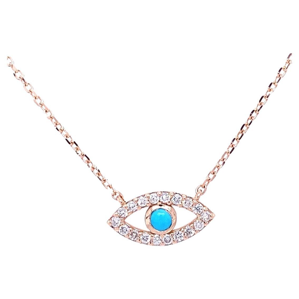 Diamond and Turquoise Rose Gold Evil Eye Chain Pendant