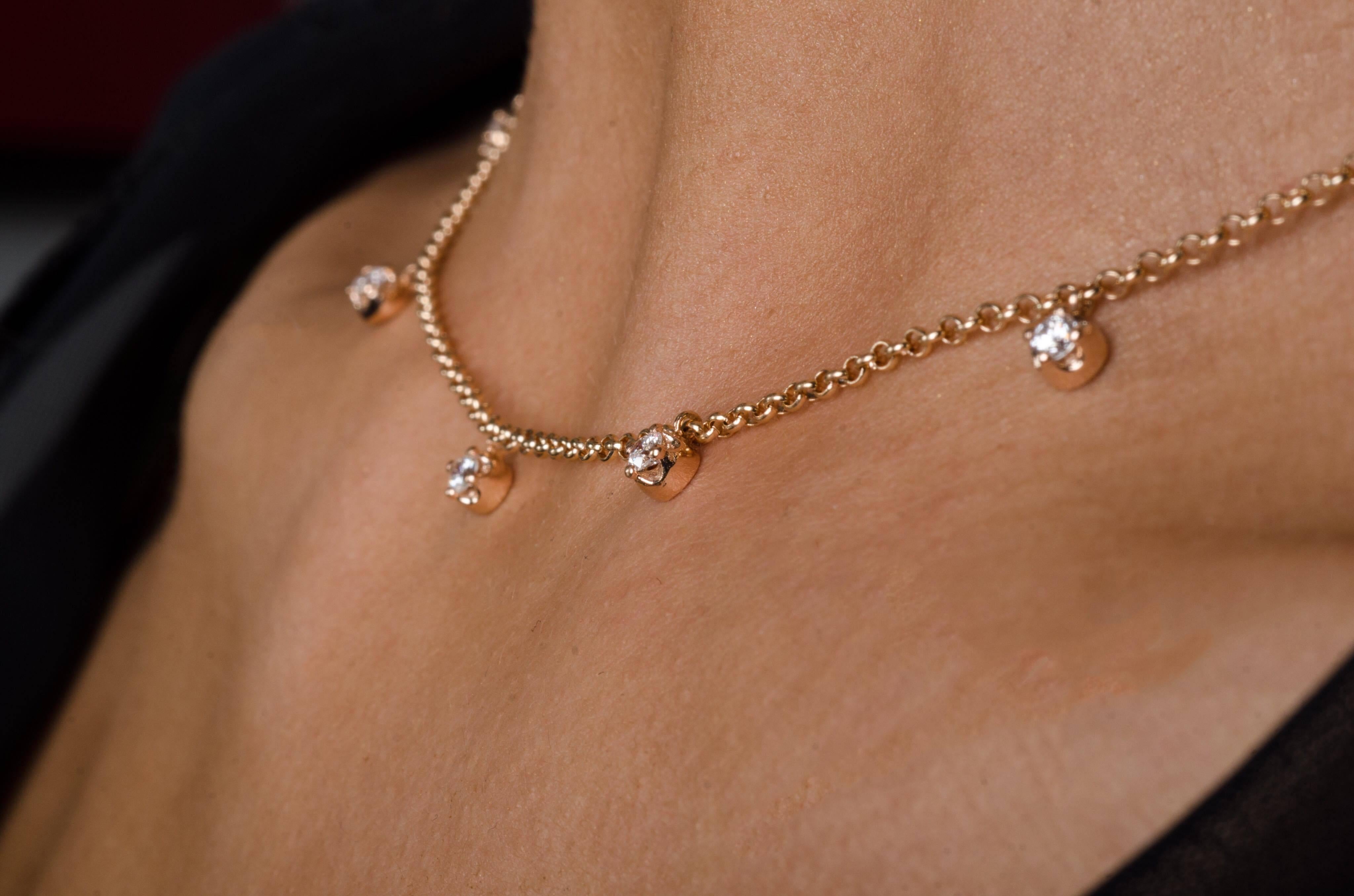 Contemporary 0, 36 Carat GVS Round Diamond Choker Necklace 18K White Gold / Link Necklace For Sale