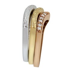 Set of Three Tri Color Round Diamond Stackable Rings