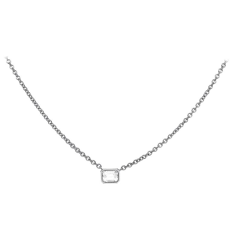 0.36 Carat Emerald Cut Bezel Set Diamond Necklace For Sale at 1stDibs