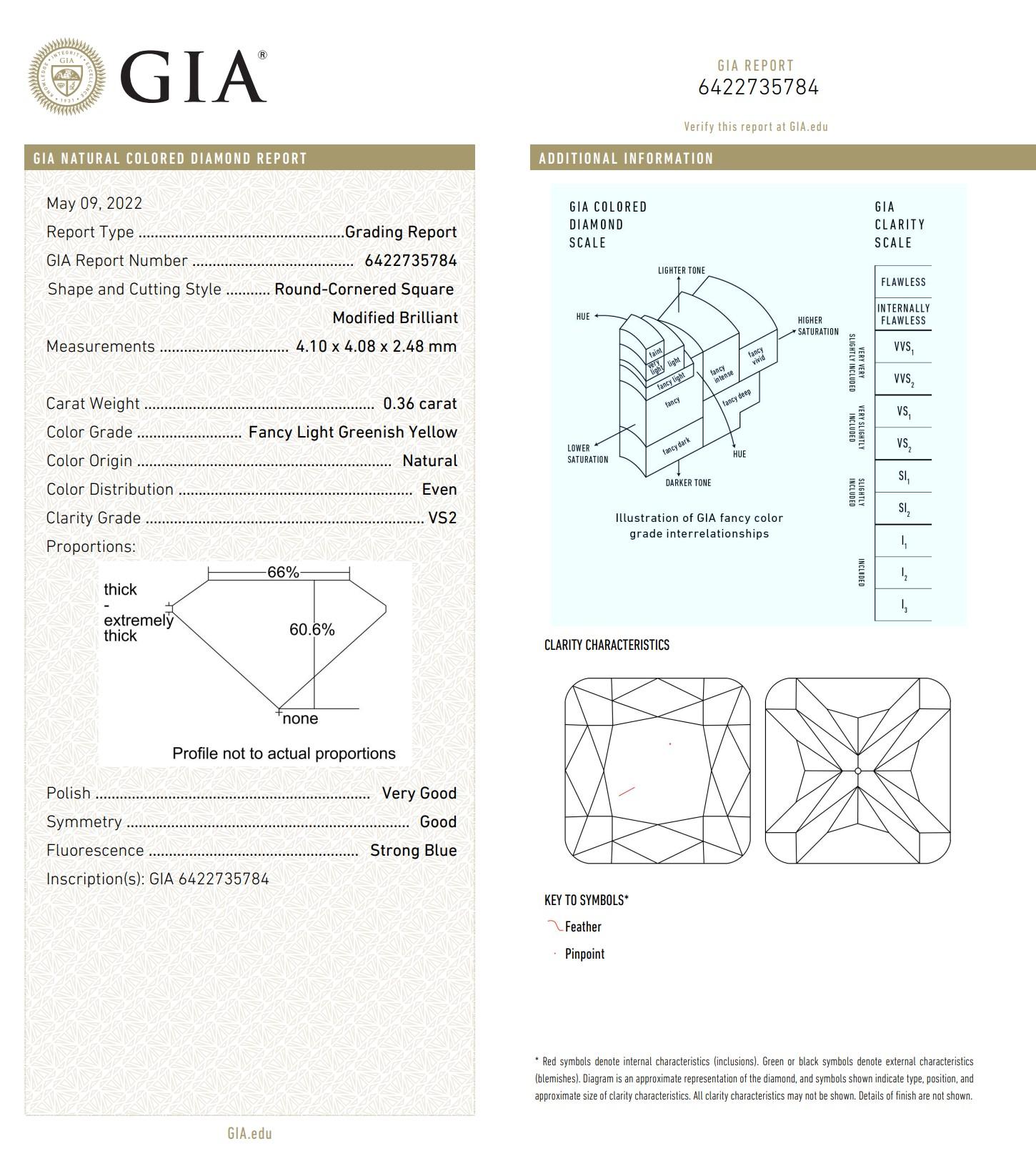 0.36 Carat Fancy Light Greenish Yellow Diamond Ring VS2 Clarity GIA Certified For Sale 3