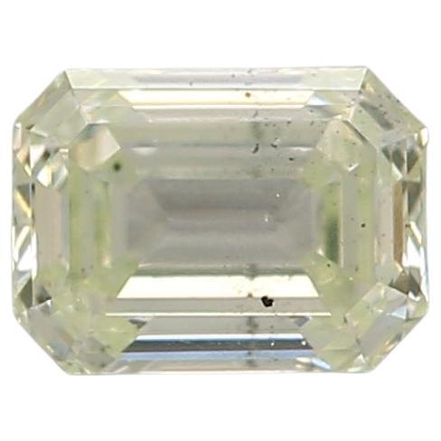 0.36 Carat Light Yellow Green Emerald cut diamond SI1 Clarity GIA Certified For Sale