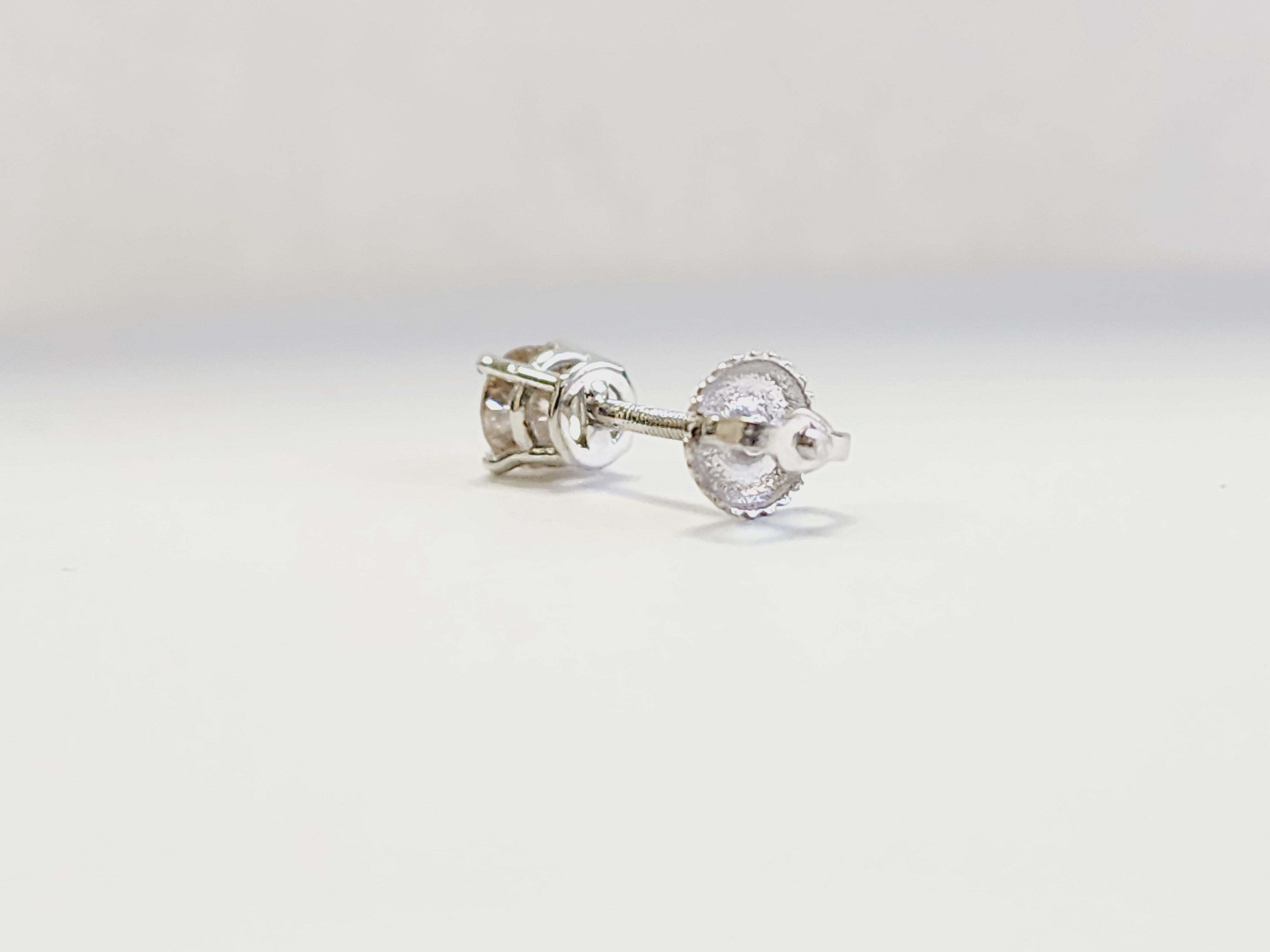da uomo o donna 0,36 Carati Diamante Naturale Rotondo Stud Oro Bianco 14 Karati in vendita