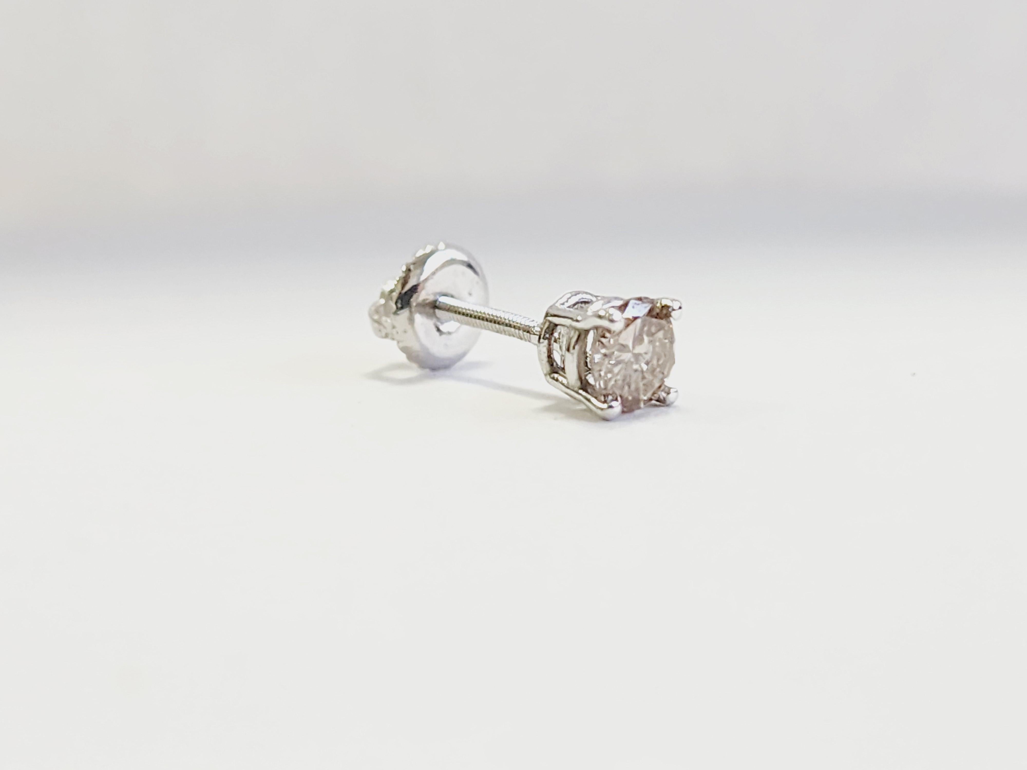 0,36 Carati Diamante Naturale Rotondo Stud Oro Bianco 14 Karati in vendita 3