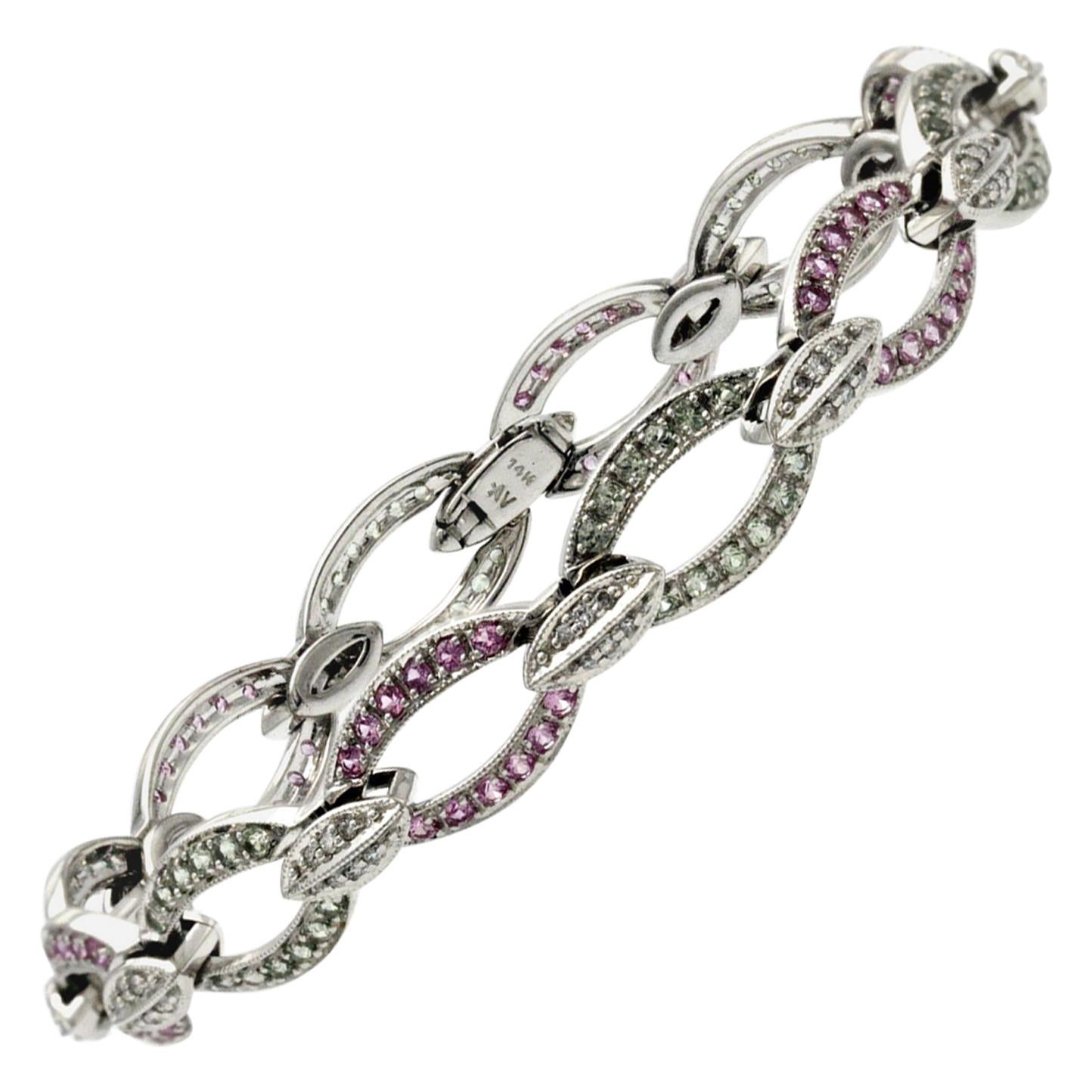 0.36 Carat Natural Pink Sapphire and 0.72 Carat Diamonds 14 Karat Gold Bracelet