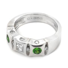 Natural Russian Demantoid Garnet 0.36 cts set in 14K White Gold Ring w Diamonds